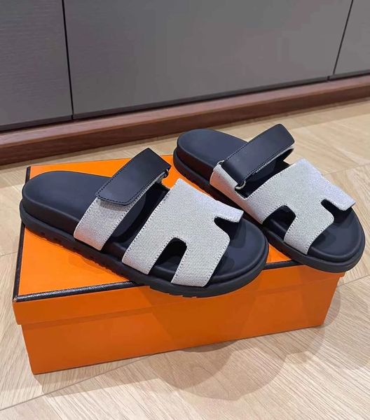 

summer 2023 luxury men chypre sandals shoes calfskin leather slip on beach slide flats man adjustable strap slippers boy casual walking eu38, Black