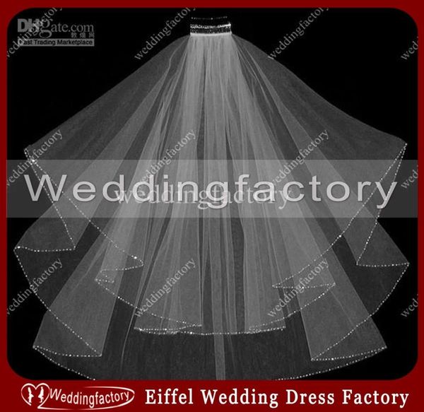 

stunning ivory white beaded edge bridal veils elbow length tulle two layered ladies headwears wedding veils bridal tulle with comb3159270, Black