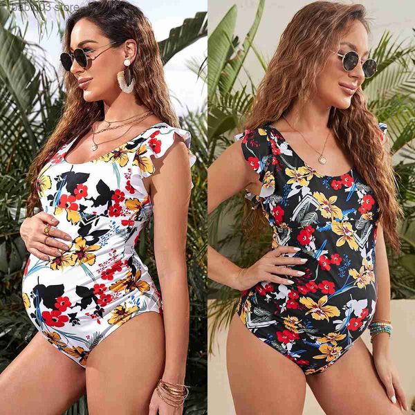 

maternity swimwears maternity swimwear women leaf print one-piece swimsuit pregnancy bathing suit summer beachwear bodysuit plus size 2022 t, White