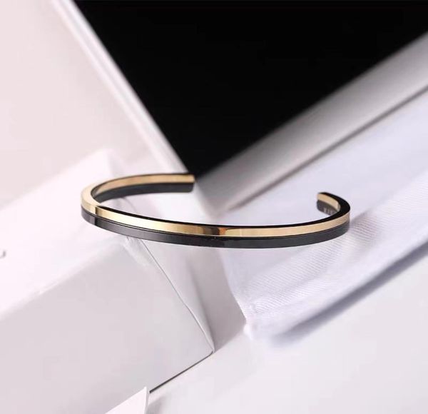 

opening bangle bracelets women stainless steel fashion link chain on hand couple jewelry gift for girlfriend christmas valentine d5667905, Black