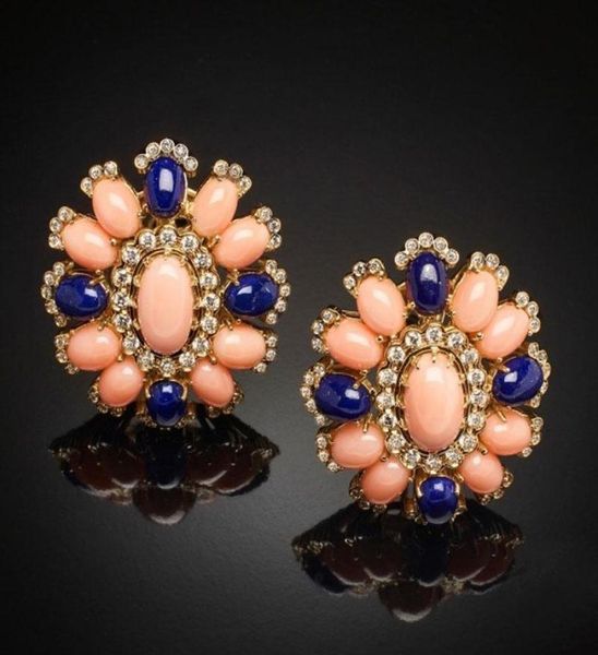 

gorgeous flower crystal coral color stone earring studs charms accessories dark blue ornament female large earrings z5x569 stud6529122, Golden;silver