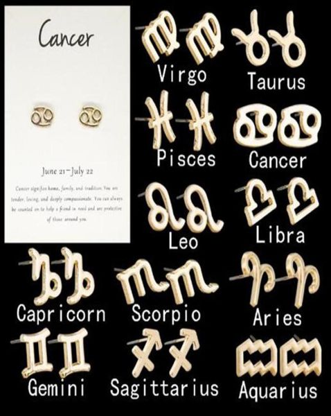 

fashion 12 constellation earring classic silver gold zodiac sign stud earrings jewelry with gift card dhl 4724111, Golden;silver