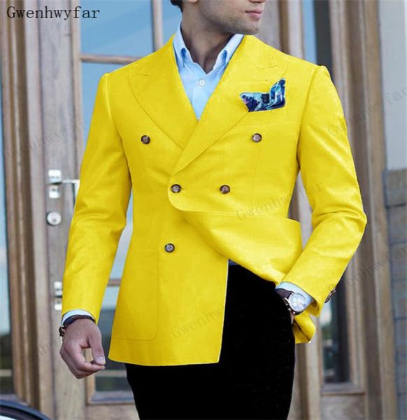

bridalaffair jacketspants double breasted suit yellow groom wedding suits men dress suit dinner party prom suit formal busine3733395, Black;gray