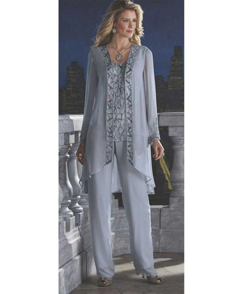 

women 3 pieces elegant sequins chiffon mother of bride dress pants suit long sleeves with jacket outfit for wedding groom4792385, Black;red