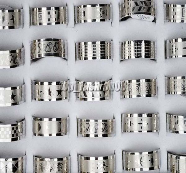 

50pcs stainless steel mixed design mens rings jewelry 1722mm r1582193485, Silver