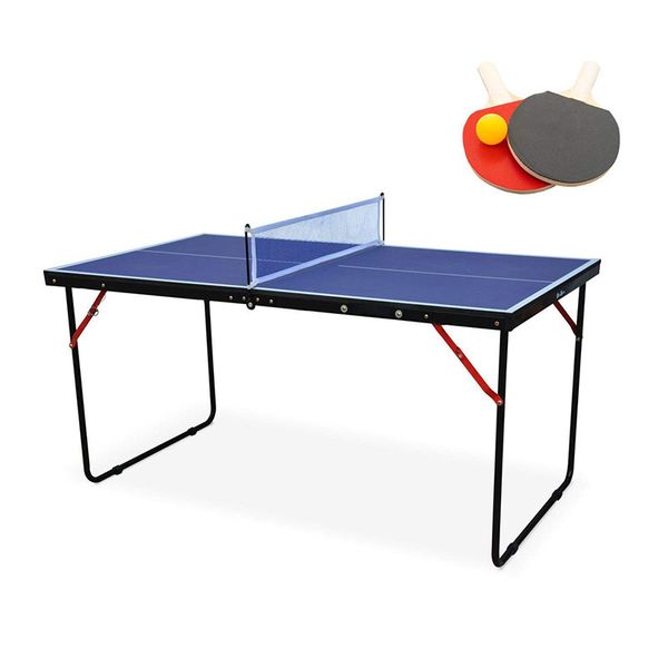 

table tennis table midsize foldable & portable ping pong table set with net and 2 ping pong paddles for indoor outdoor game