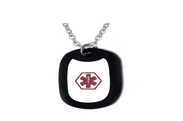 

black stainless steel medical alert id necklace for women men jewelry pn2427295397, Silver
