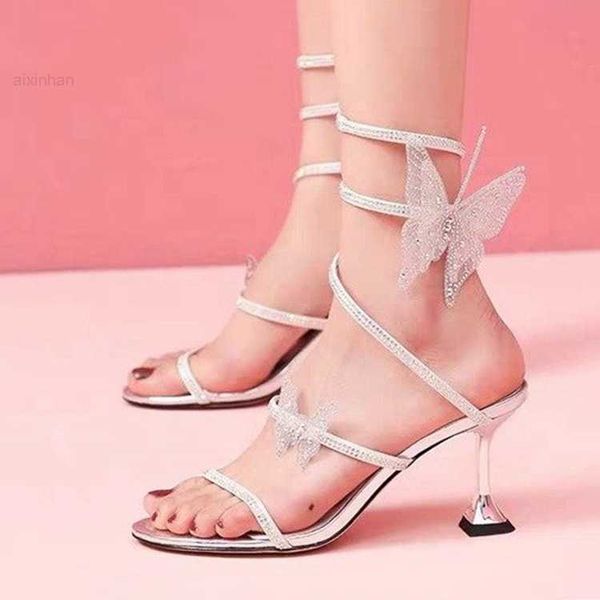 

serpentine spiral rhinestone lady 2021 new one line roman sandals with thin heels net red fashion fairy shoes, Black