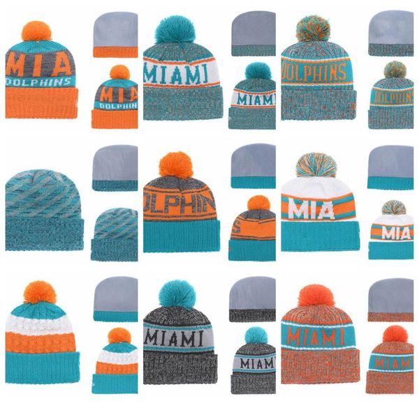 

women and men designer hat winter miami knitted hats dolphins team logo beanies caps hip hop cap outdoors sports cap come with sti7241849, Black;white