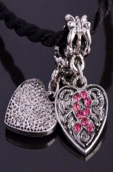 

bulk lots 100 pieces pink ribbon breast cancer awareness crystal rhinestone hearts love european dangle charms5148974, Black