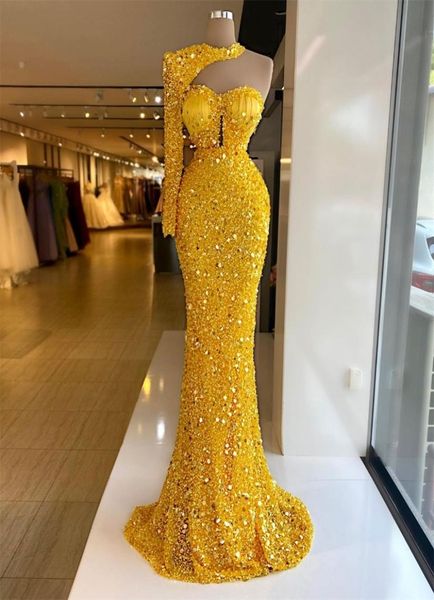 

luxury evening dresses bright yellow sequins beads halter long sleeves prom dress formal party gowns custom made sweep train robe 2131313, Black