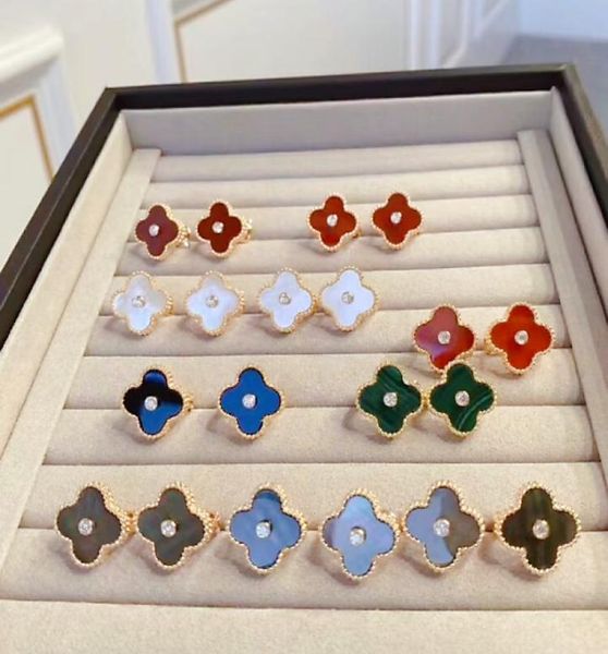 

18k gold designer womens stud earrings color shell earrings 4 leaf clover girls valentines day christmas gifts 316l stainless stee9462129, Golden;silver