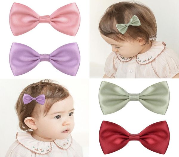 

baby girls barrettes bow clips kid cute hairpins clip hairgrips children bowknot simple clipper kids satin cloth hair accessories 2109702, Slivery;white