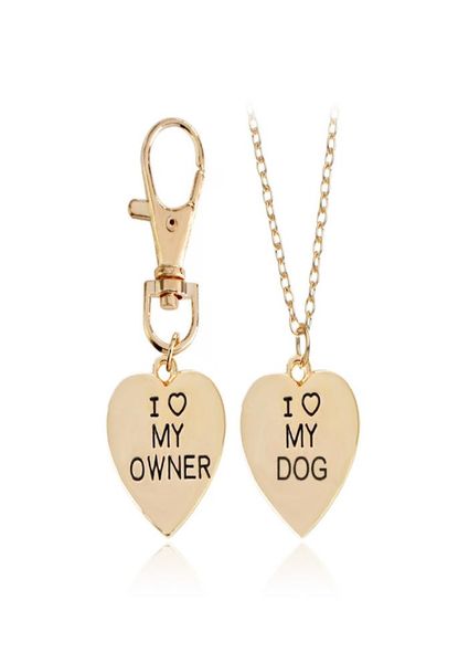 

fashion 2 pcs friends friendship love heart necklace key chain owner and dog letter pendant i love my dog necklace jewelry ke1216657, Silver