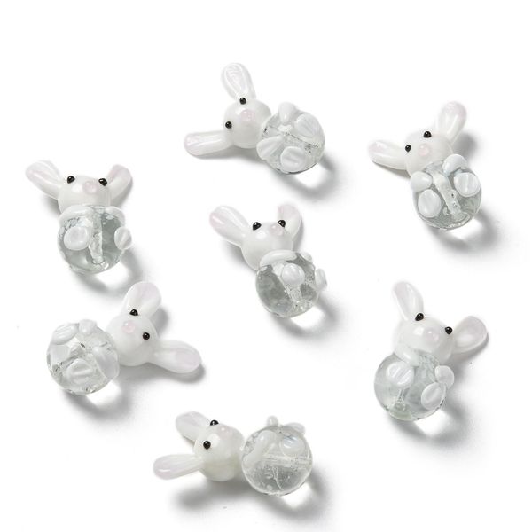 

crystal 10pcs mini white rabbit beads handmade bunny glass lampwork beads for diy jewelry making bracelet earrings keychain accessories
