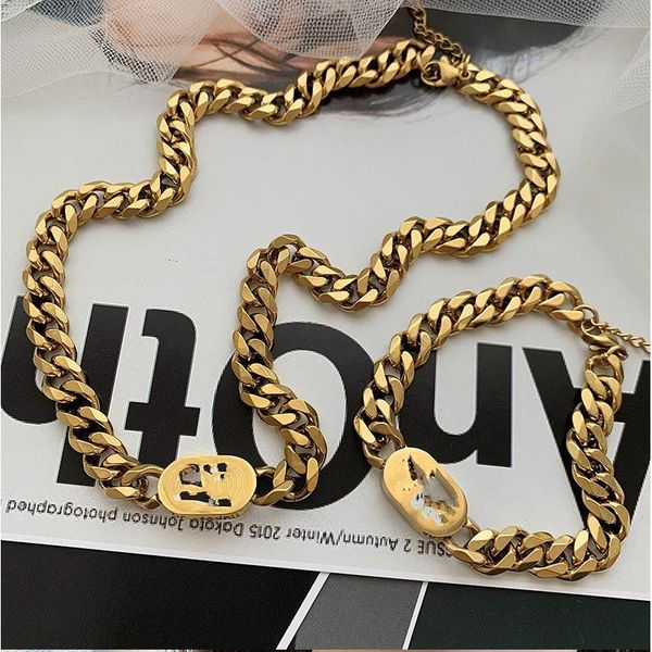 

pendant necklaces gold thick chain letter d titanium steel necklace female hip hop pig nose collar chain versatile neckchain, Silver