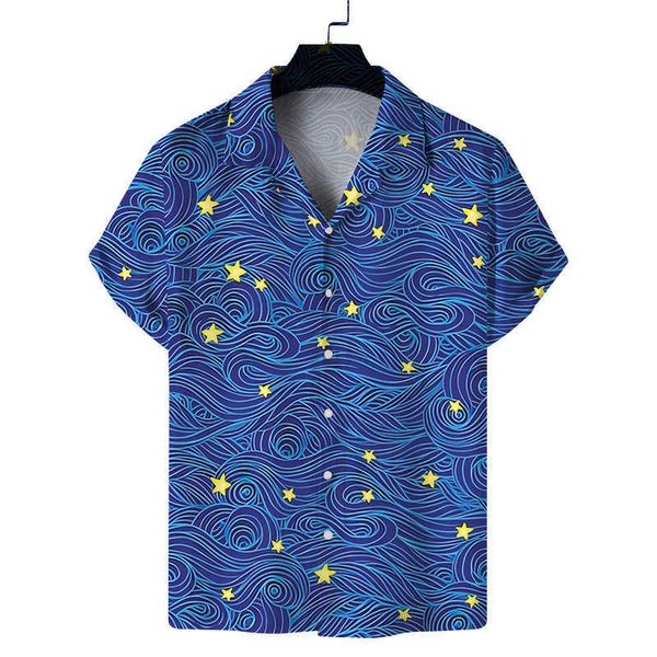 

oil men's shirt painting printed short sleeve lapel men's shirt slim hawaiian beach shirt h, White;black