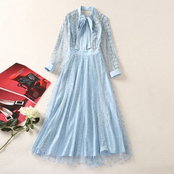 

530  2023 spring summer flora print dress lapel neck long sleeve blue dress panelld dress luxury fashion prom womens clothes as8, Black