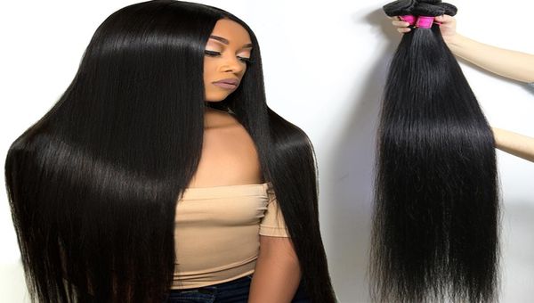 

brazilian virgin hair 30 32 34 36 40 inches straight bundles unprocessed body wave human hair weaves water deep wave human hair ex4906412, Black