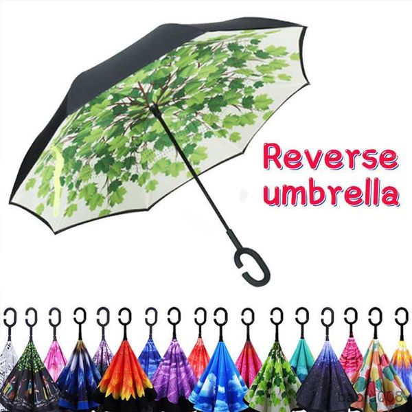 

umbrellas new long shank double inverted umbrella windproof reverse male golf umbrella reverse umbrellas for car r230607
