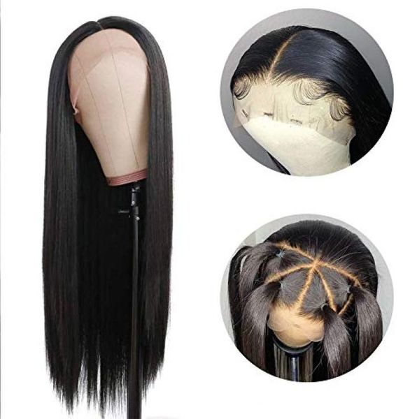 

whole vendor raw cuticle aligned virgin hair unprocessed silk straight glueless human hair swiss lace front wig1326737, Black