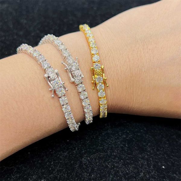 

2022 tennis chain hip hop iced out jewelry selling 925 sterling silver gold 3mm vvs moissanite tennis chain