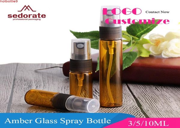 

sedorate 50 pcslot amber glass perfume spray bottle 3ml 5ml 10ml vial mist automizer logo print containers lz031good product6721160