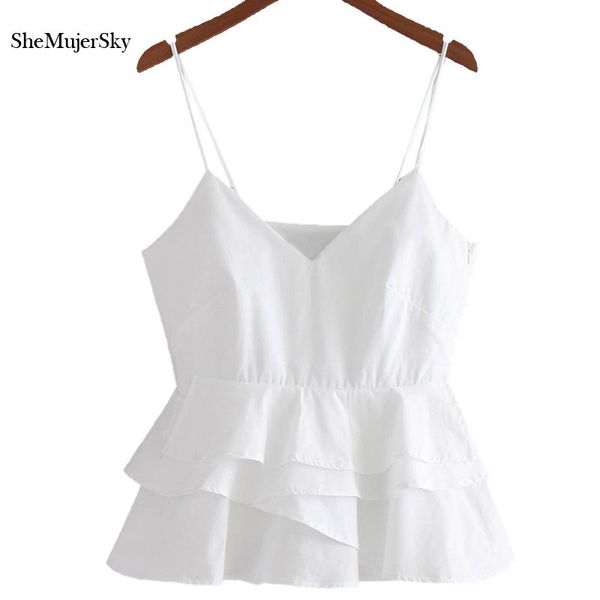 

t-shirt shemujersky white crop women 2022 summer sleeveless halter femme cropped