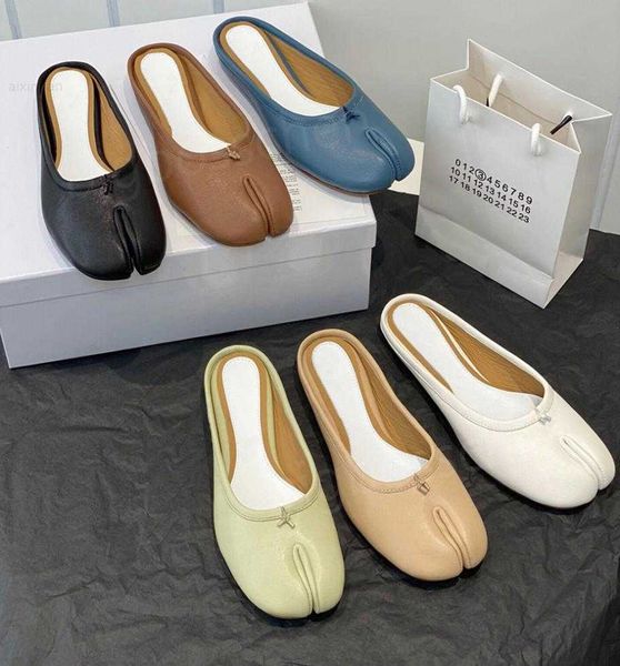 

slippers ladies sandals margiela designer fashion leather low round head split toe flat bottom one stirrup outdoor home leisur3774153, Black