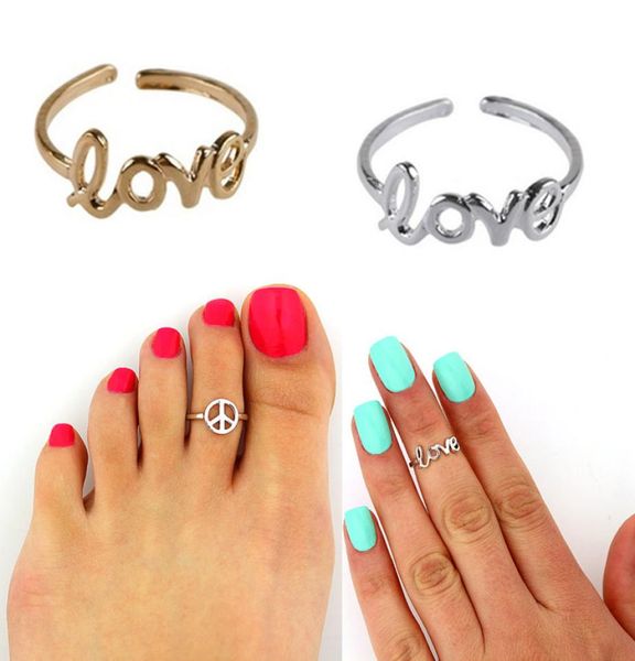 

cute love rings peace sign toe ring size silver gold plated foot jewelry party gifts whole 2017 new7831555, Golden;silver
