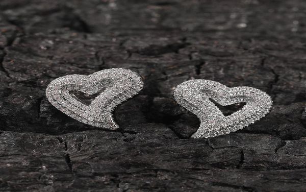 

1 pair hip hop claw set cz stone bling ice out 3 layers heart stud earrings for men women lovers rapper jewelry6854412, Golden;silver