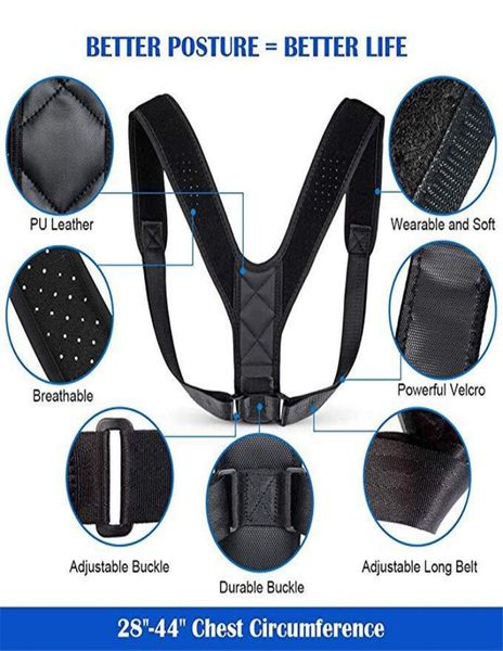 

posture corrector clavicle spine back shoulder lumbar brace support belt posture correction prevents slouching dhl 1017587, Black;blue