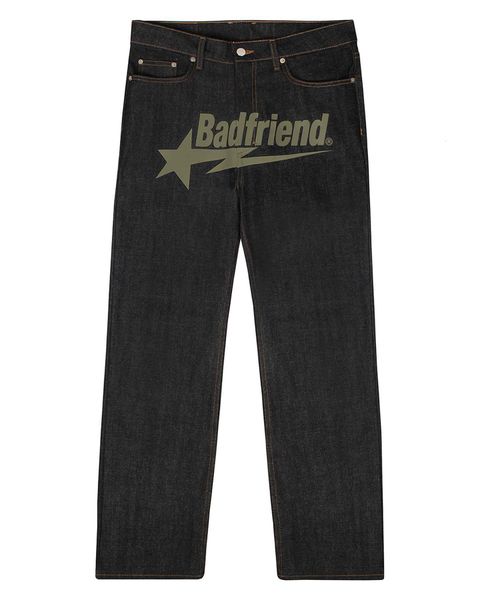 2023 Mens Jeans Y2K хип -хоп Badfriend Печать Печать Печать Бермель