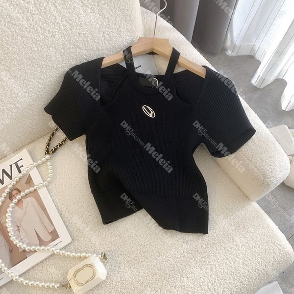 

women hollow knitted t shirts short sleeve black cotton lady t shirts, White