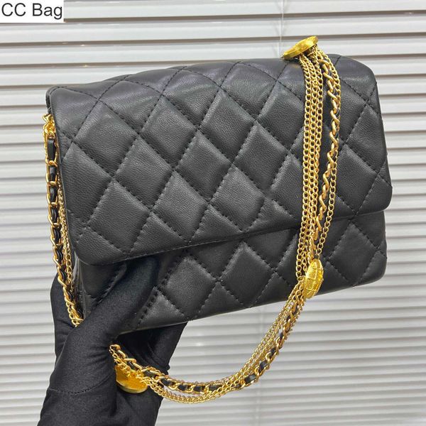 

cc bag 9a wholesale womens french classic black coin flap bag calf leather sequined duck button metal chain bags quilted plaid designer luxu, White