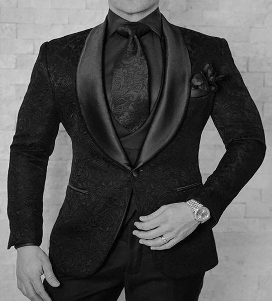 

new fashion one button black paisley groom tuxedos shawl lapel groomsmen man suits mens wedding suitsjacketpantsvesttie2626984, Black;gray