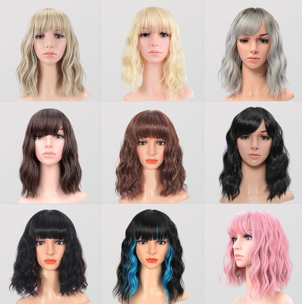 

shoulder length short curly wigs full head cover various styles available versatile look for every occasion synthetic materia, Black