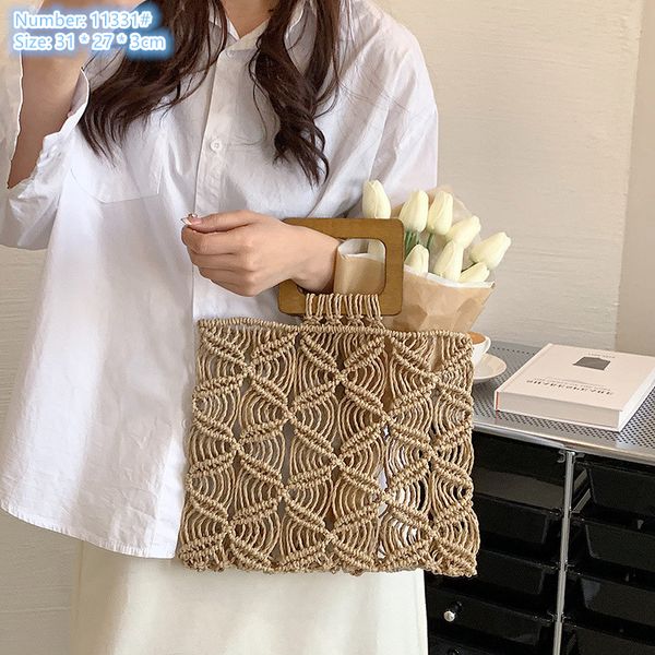 

factory wholesale ladies shoulder bags 2 colors large capacity crocheted handbag outdoor holiday woven beach bag street popular hollow straw