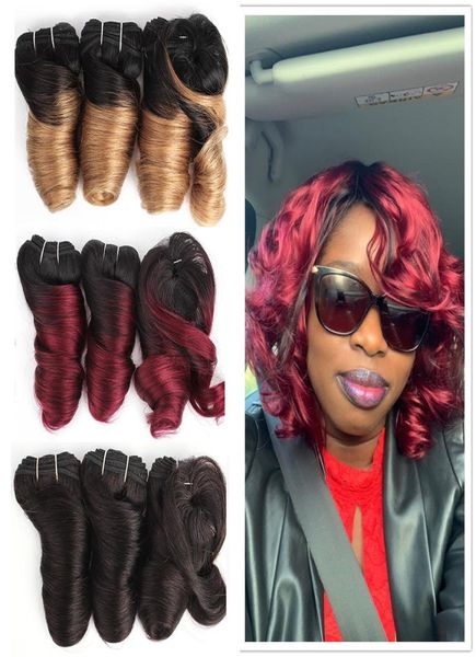 

kiss hair romance curl ombre honey blonde burgundy brown auburn short bob style 3pcs 155g brazilian body wave ombre hair4139137, Black;brown