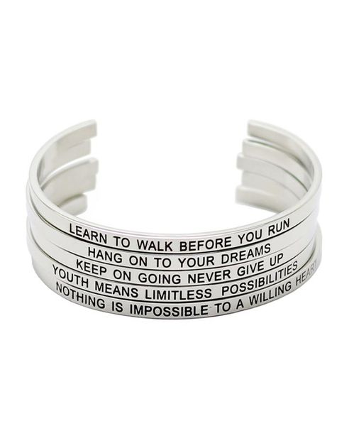 

panpan jewelry 316l stainless steel engraved positive inspirational quote cuff mantra bracelet bangle for women men1507557, Black