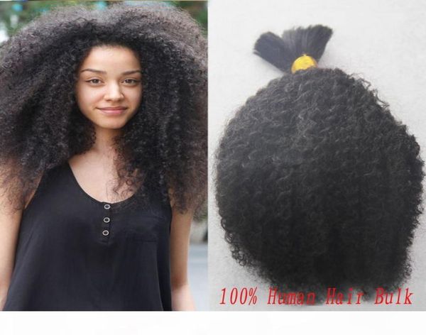 

100g afro kinky bulk 1 bundles human braiding hair bulk no weft mongolian kinky curly bulk hair for braiding hair4176715, Black