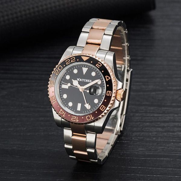 

stainless steel blue black ceramic sapphire movement watch luminous stainless steel watch waterproof luminous movement full stainless clasp, Slivery;brown