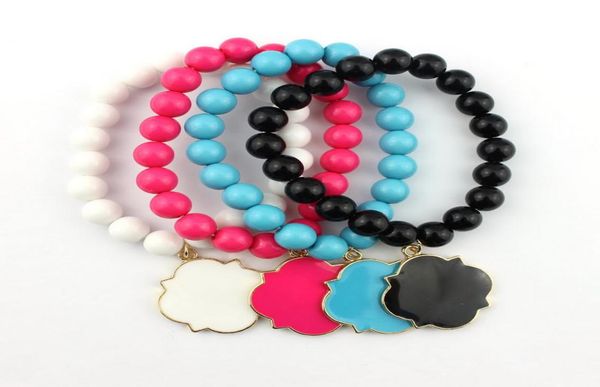 

fashion engraved monogram blank bracelet women costume jewelry enamel quatrefoil bracelet handmade beaded monogram blank bracelets6194875, Black