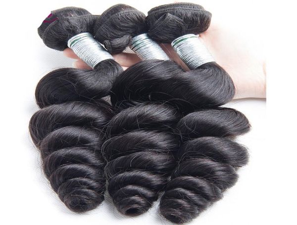 

9a brazilian loose wave virgin hair 3 bundles human extensions bouncy curl5102857, Black