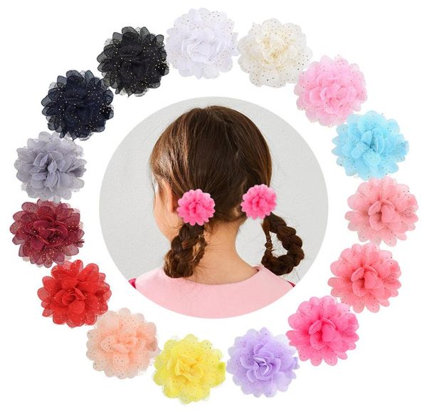 

baby hairpins hair clips girls chiffon flowers with grosgrain ribbon clip glitter barrette childrens kids headwear accessories kfj5089742, Slivery;white