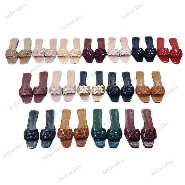 

womens luxury knitted slippers leather sandals designe slippers flats outdoor beach slides shoes, Black