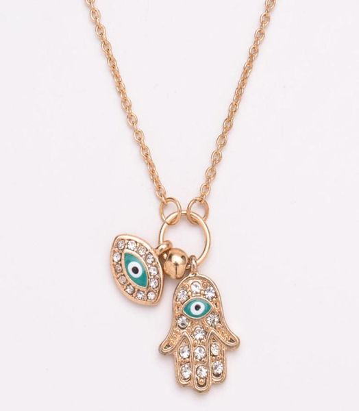 

luxury desing womens holiday gift gold plated eye hamsa pendant necklace with rhinestone1173841, Silver