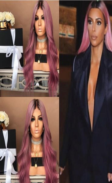 

synthetic wavy long dark roots ombre pink cosplay wigs for black white women high temperature colorful fiber hair wigs5081904