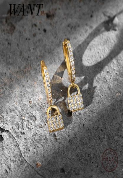 

wantme genuine 925 sterling silver luxury zircon cz lock key tassel stud earrings for women punk gothic rock party jewelry 2105078356103, Golden;silver