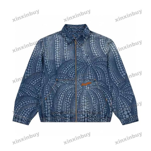 

xinxinbuy men designer coat jacket pumpkin dots denim sets long sleeve women blue black white m-2xl, Black;brown